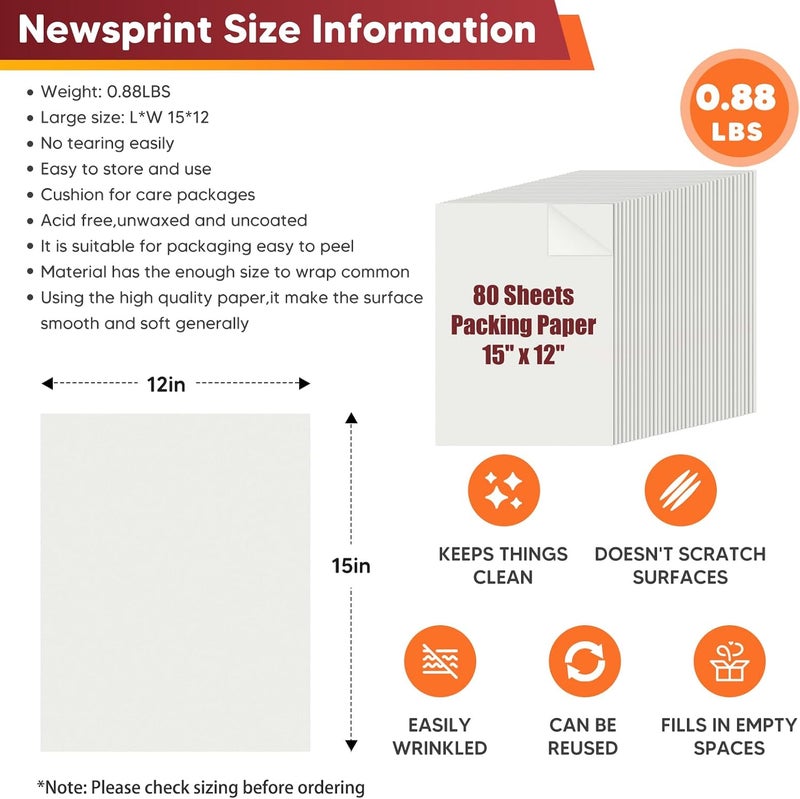 Donyang 15" x 12" Packing Paper Sheets for Moving Supplies, Newsprint Paper for Moving Boxes, Wrapping Paper for Moving, Shipping, Packaging, Small Packing Box, Dishes Glasses Box Filler Materials 80 Sheets - Image 2